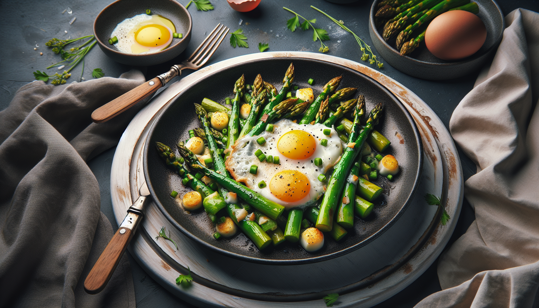 Asparagi e uova in padella